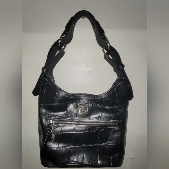 Dooney & Bourke Black Croc-Patterned Hobo Bag - Picture 1 of 10